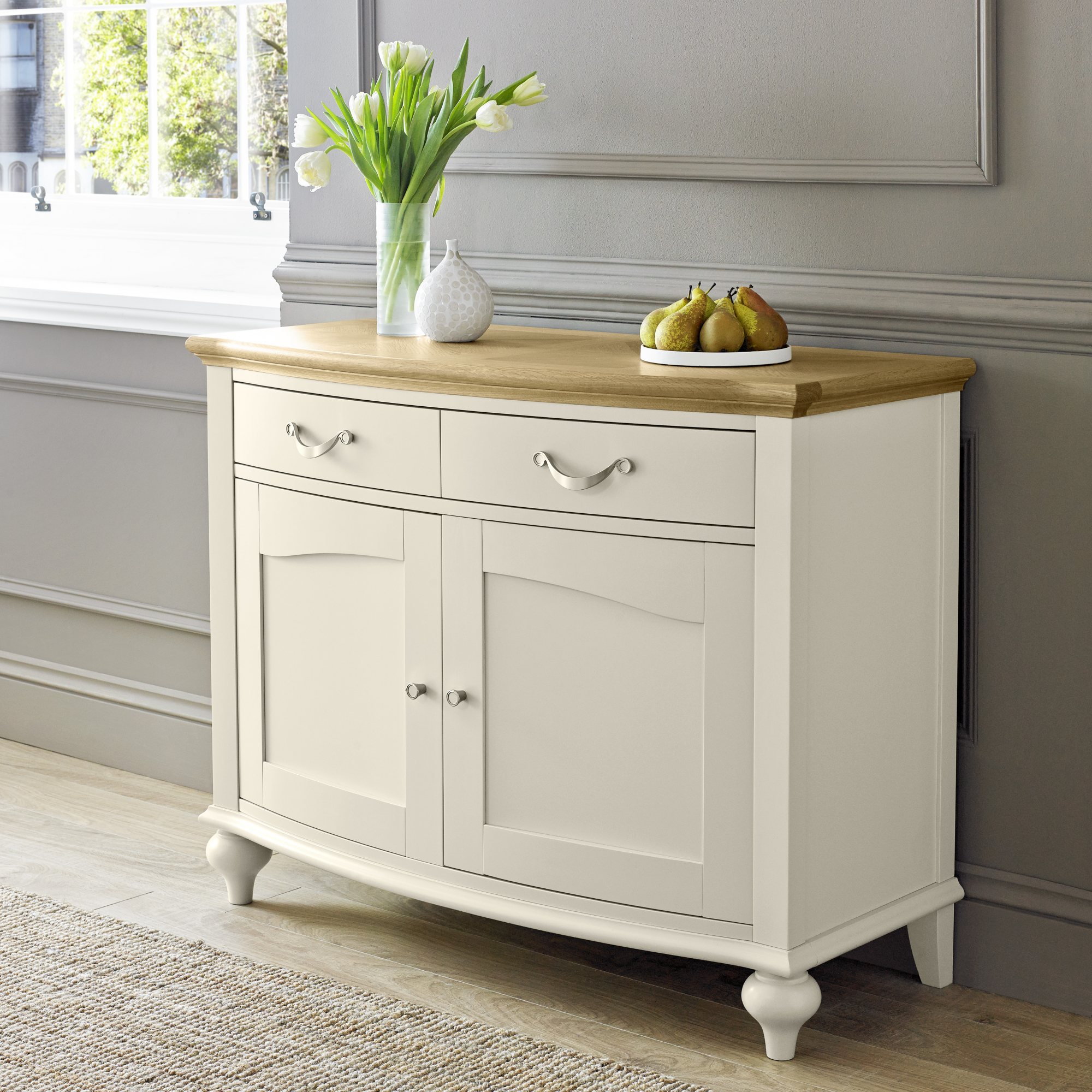 Premier Collection Montreux Pale Oak Antique White Narrow Sideboard