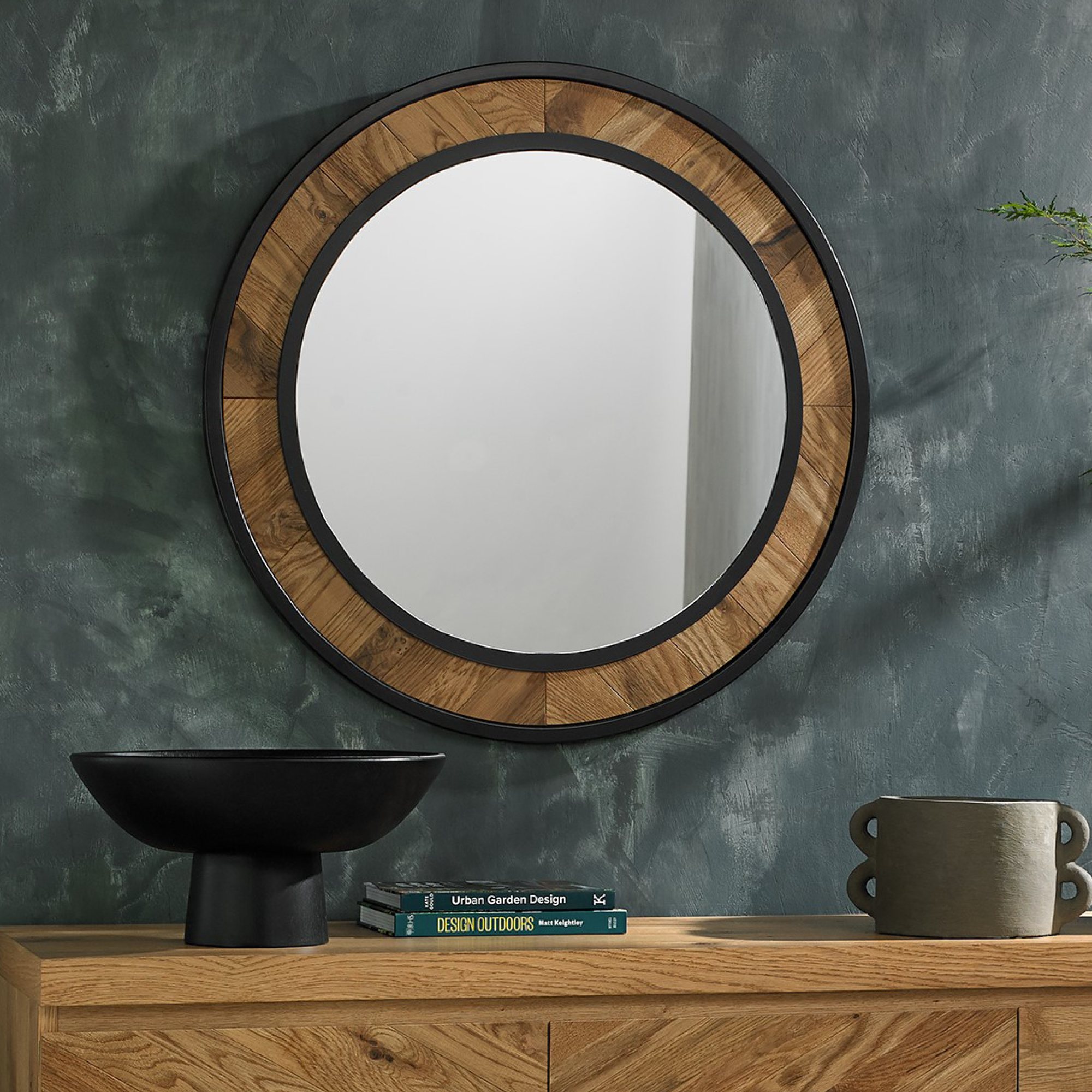 Signature Collection Ellipse Rustic Oak Wall Mirror Living Room