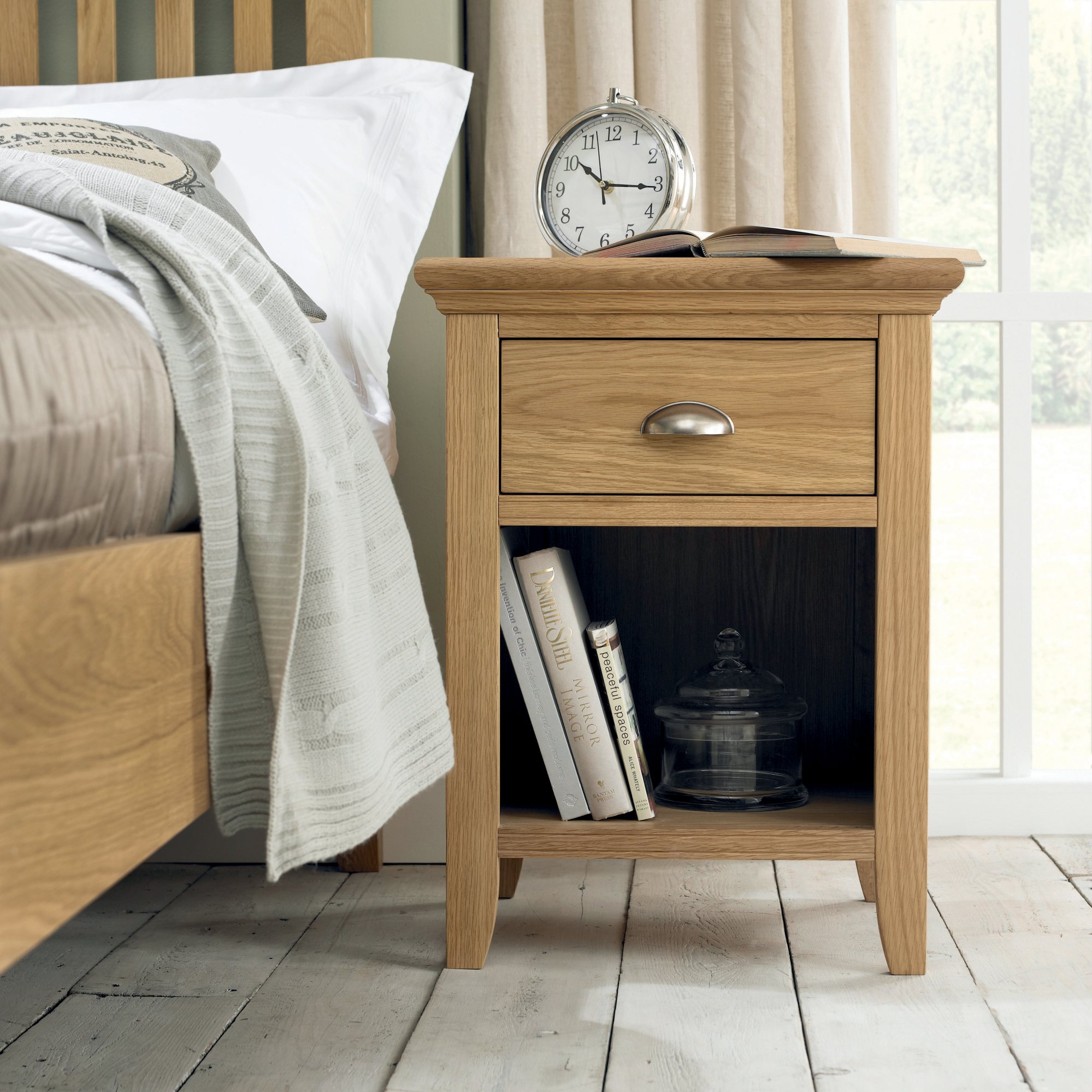 Hampstead Oak 1 Drawer Nightstand | Bedroom Furniture - Bentley Designs