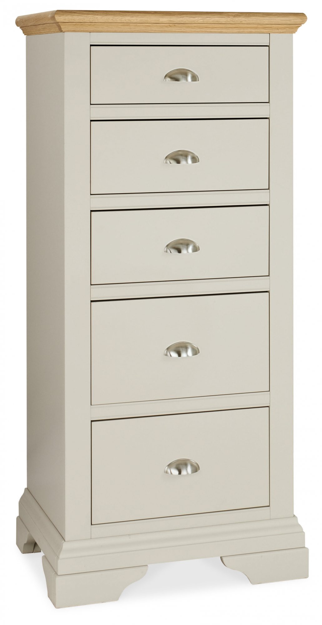 Hampstead Soft Grey And Pale Oak 5 Drawer Tall Chest Bedroom Bentley Designs Uk Ltd 9851