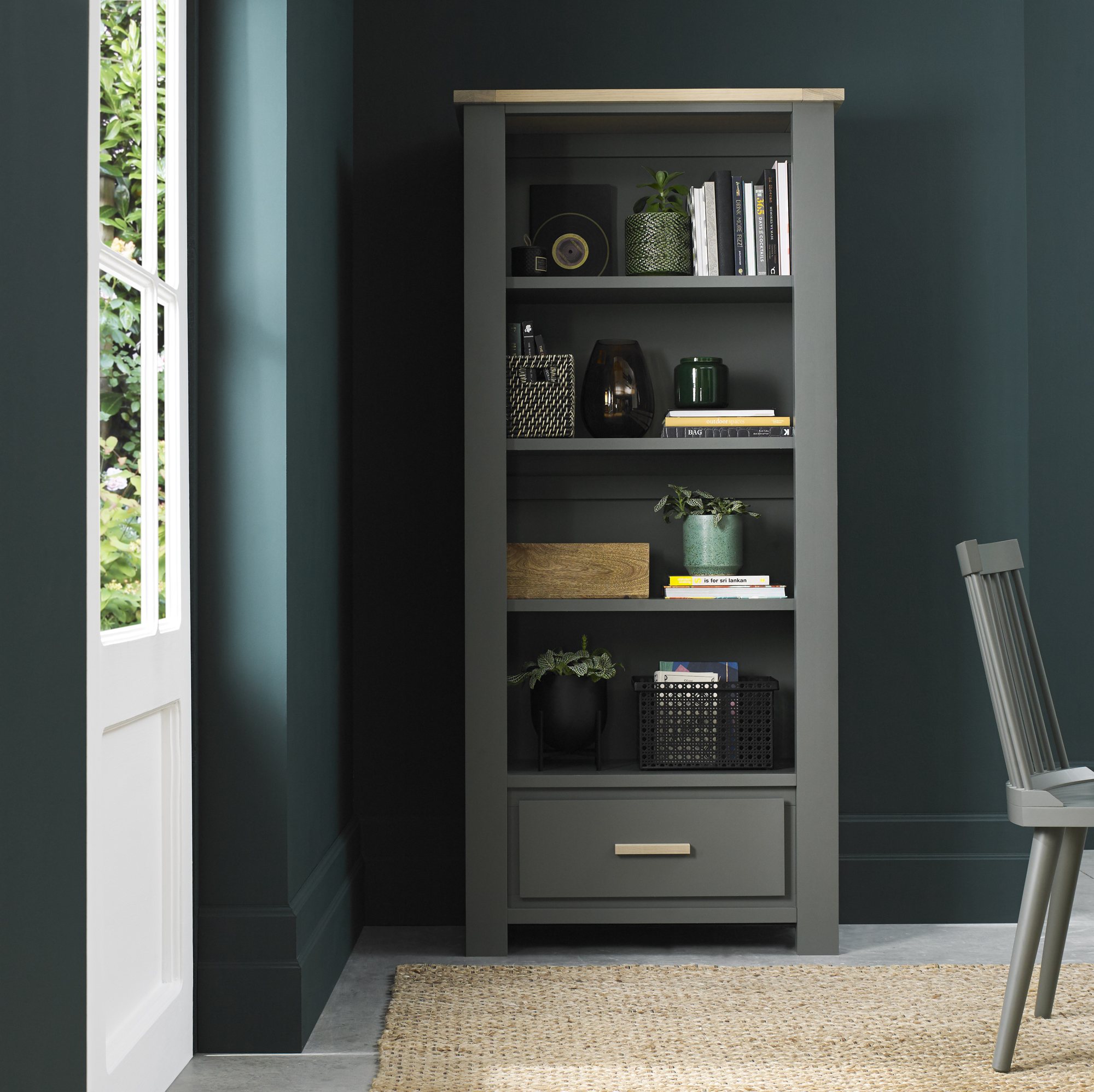 Premier Collection Oakham Dark Grey Scandi Oak Bookcase Bookcases   2442 6418 