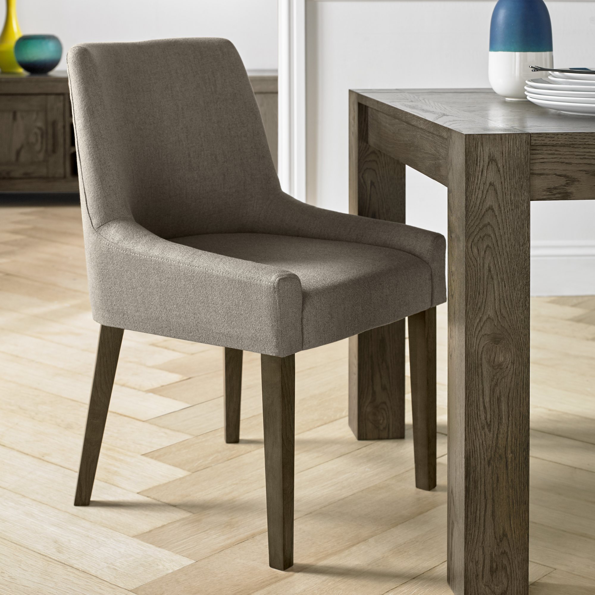 Premier Collection Ella Dark Oak Scoop Back Chair - Titanium Fabric