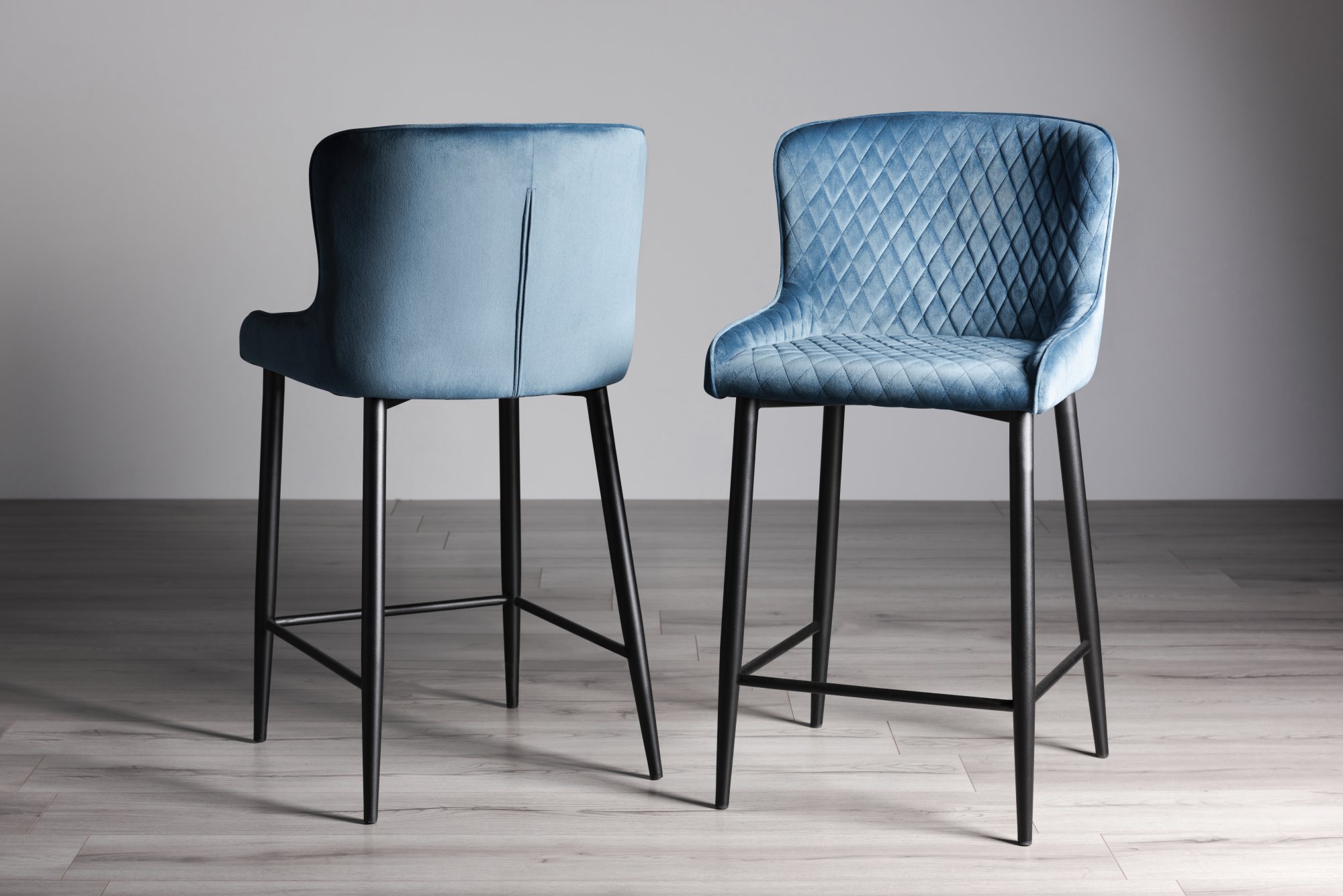 Gallery Collection Cezanne Petrol Blue Velvet Fabric Bar Stools