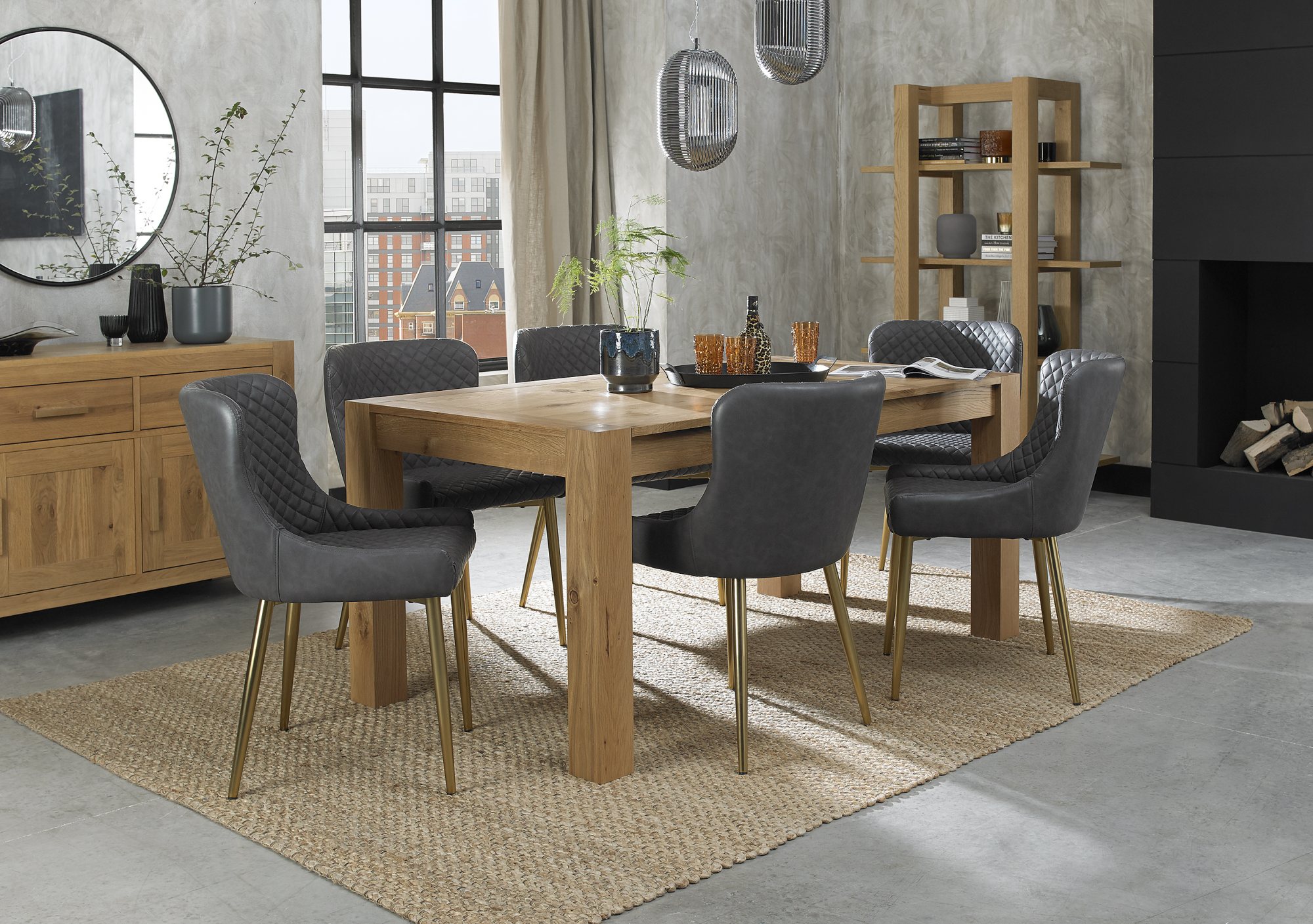 Turin Light Oak & Cezanne Gold Medium Dining Set | Stylish - Bentley ...