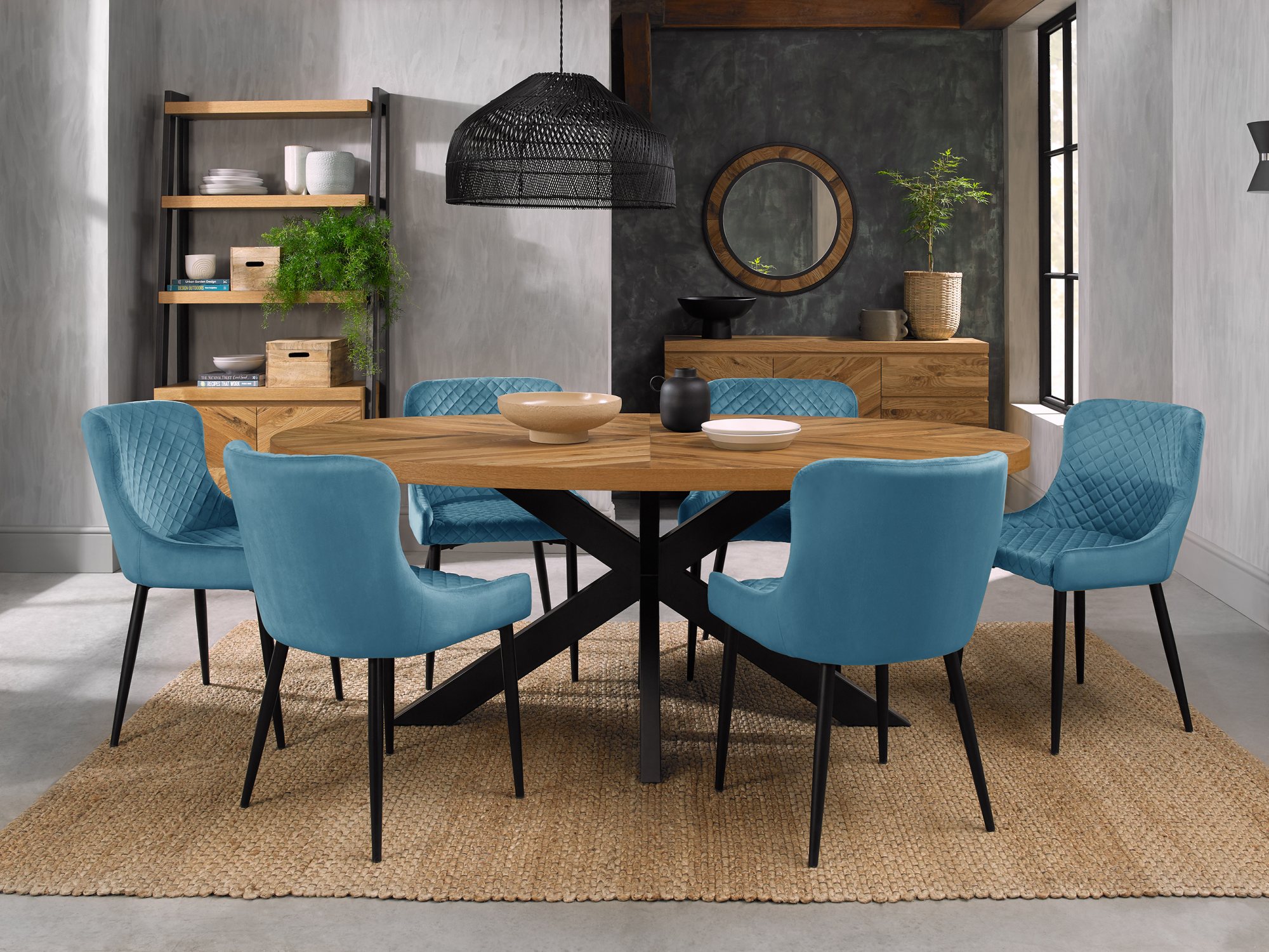 rustic blue dining room