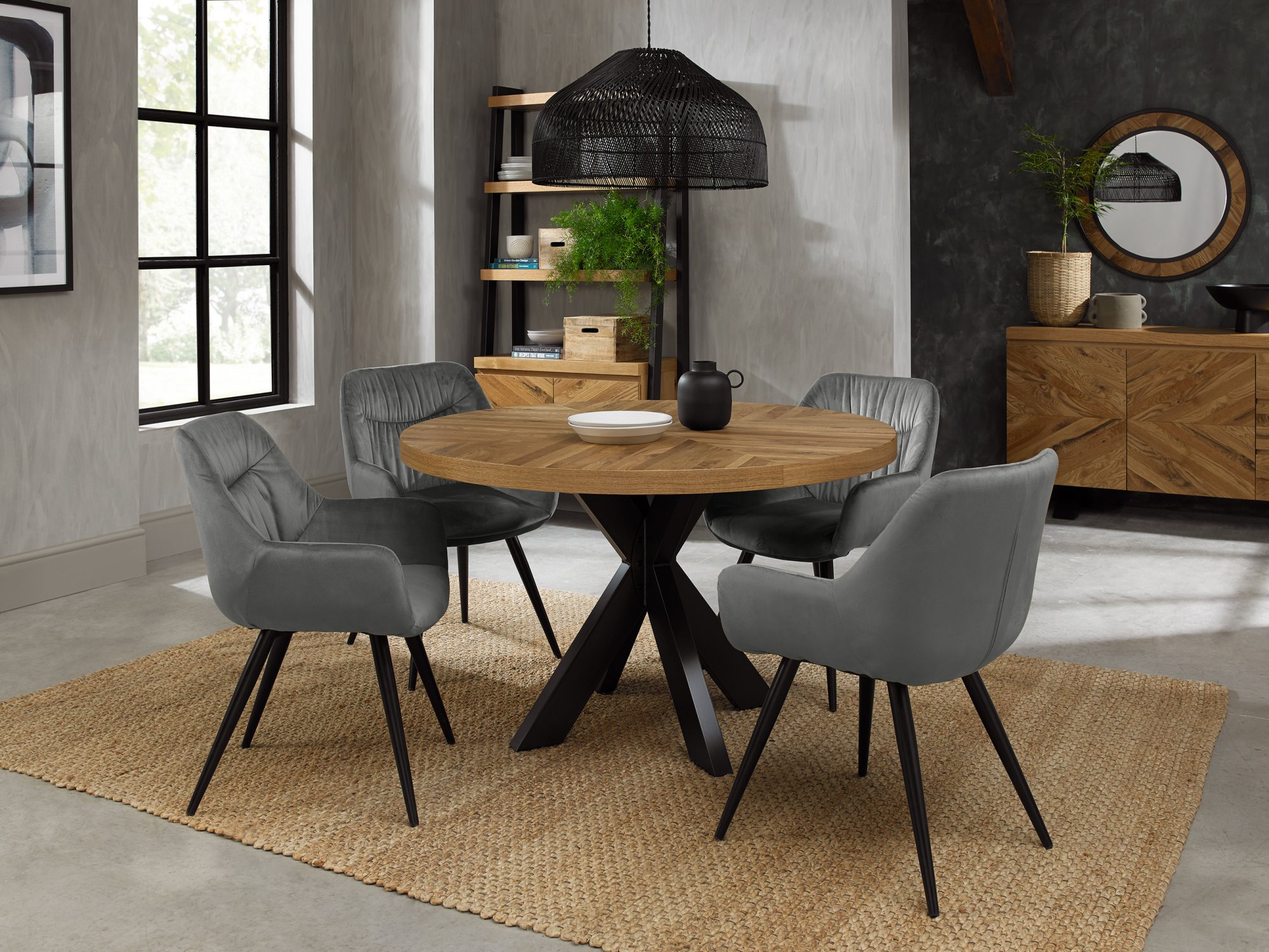 Ellipse Rustic Oak & Dali Dining Set | 4 Seater - Bentley Designs UK Ltd