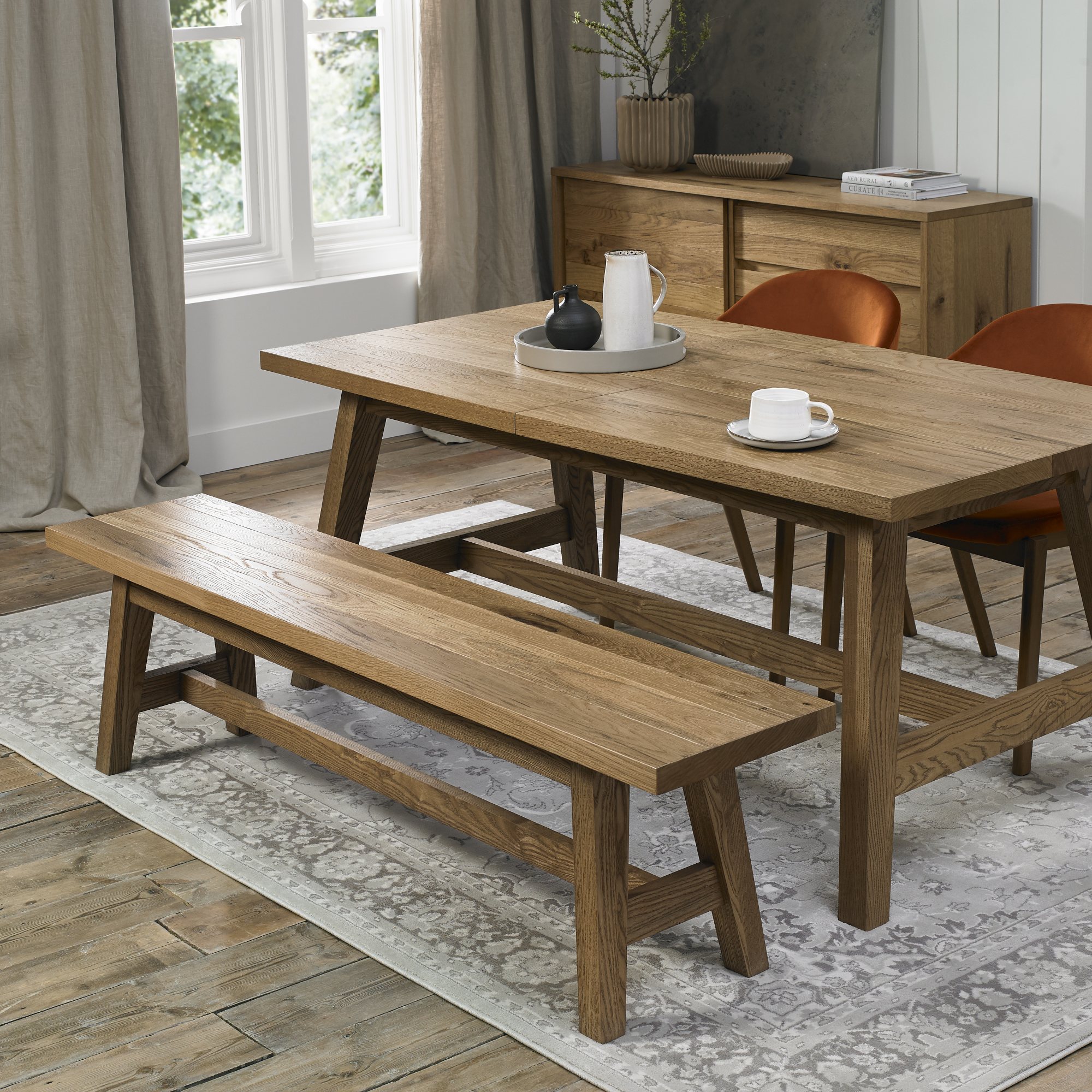 Camden Rustic Oak Bench for 4-6 Seater Dining Table | Dining - Bentley ...