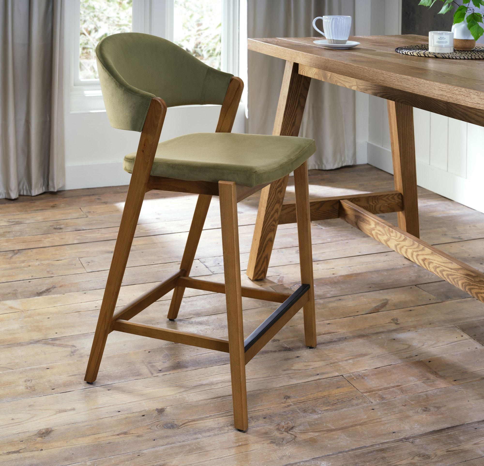 Camden Rustic Oak Upholstered Bar Stool | Dining Room - Bentley Designs ...