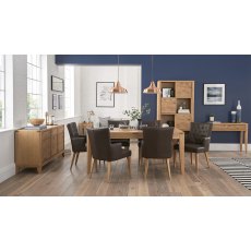 High Park Knotty Oak Dining Set - 6-8 Table & 6 Distressed Bonded Leather Armchairs