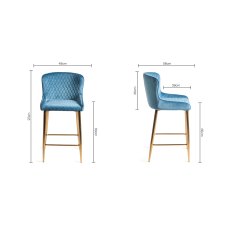 Cezanne - Petrol Blue Velvet Fabric Bar Stools with Gold Legs (Single) - Grade A2 - Ref #0828