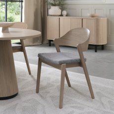 Vega Scandi Oak Ply Back Chair - Grey Fabric (Pair)