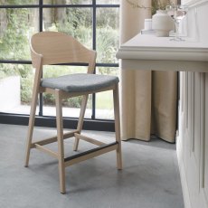 Vega Scandi Oak Bar Stool - Grey Fabric (Single)