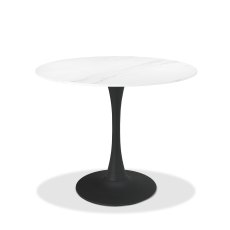 Mason White Sintered Stone Circular Bistro Table with Black Base