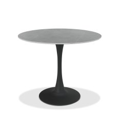 Bistro Matte Grey Sintered Stone Circular Dining Table With Black Sand Powder Coated Base