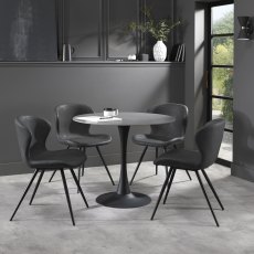 Bistro Matte Grey Sintered Stone Circular Dining Table With Black Sand Powder Coated Base