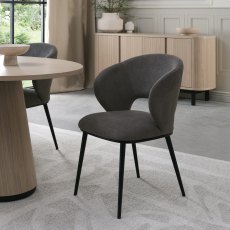 Luca - Grey Fabric Chair with Matt Black Legs (Pair)