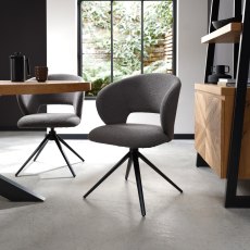 Stella - 360° Self Returning Swivel Chair in a Grey Boucle Fabric with Black Legs (Single)