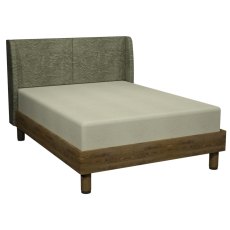 Vega Knotty Oak & Weathered Oak Upholstered Bedstead King 150cm - Pearl Velvet Fabric