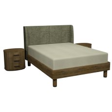 Vega Knotty Oak & Weathered Oak Upholstered Bedstead King 150cm - Pearl Velvet Fabric