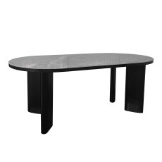 Carmen Gloss Grey Sintered Stone 6 Seater Dining Table with Black Painted Veneer Base