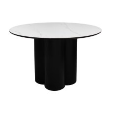 Warren Matt White Sintered Stone 4 Seater Table with Black Oak Pedestal