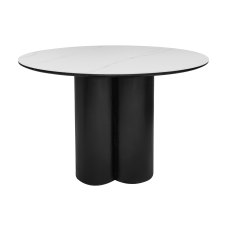 Warren Matt White Sintered Stone 4 Seater Table with Black Oak Pedestal