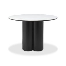 Warren Matt White Sintered Stone 4 Seater Table with Black Oak Pedestal