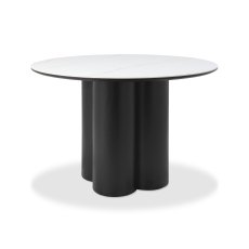 Warren Matt White Sintered Stone 4 Seater Table with Black Oak Pedestal