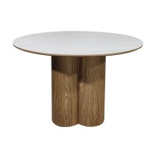 Warren Matt White Sintered Stone 4 Seater Table with Oak Pedestal