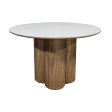 Warren Matt White Sintered Stone 4 Seater Table with Oak Pedestal