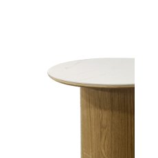 Warren Matt White Sintered Stone Lamp Table with Oak Pedestal