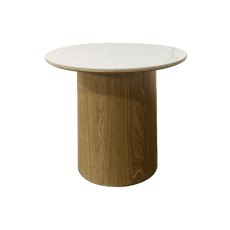 Warren Matt White Sintered Stone Lamp Table with Oak Pedestal