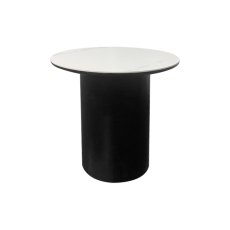 Warren Matt White Sintered Stone Lamp Table with Black Oak Pedestal