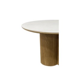 Warren Matt White Sintered Stone Coffee Table with Oak Pedestal