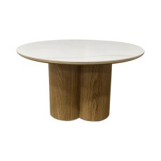 Warren Matt White Sintered Stone Coffee Table with Oak Pedestal