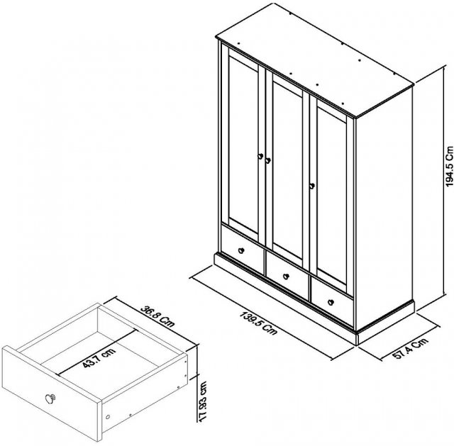 Ashby White Wardrobe | Size: Triple - Bentley Designs UK Ltd