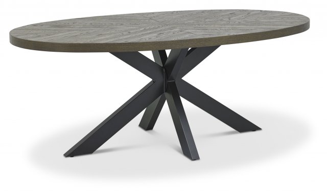 Round X leg dining table (120cm: 6 seater) oak smoke stain 