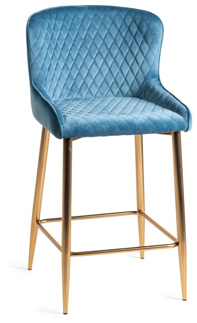 Gallery Collection Cezanne - Petrol Blue Velvet Fabric Bar Stools with Gold Legs (Single) - Grade A2 - Ref #0828