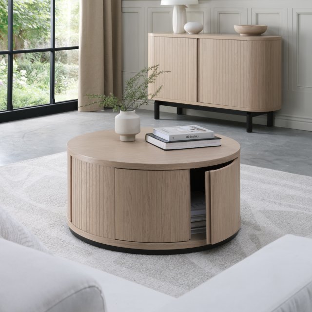 Signature Collection Vega Scandi Oak & Peppercorn Round Coffee Table