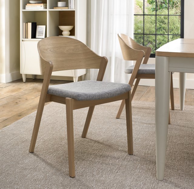 Signature Collection Vega Scandi Oak Ply Back Chair - Grey Fabric (Pair)