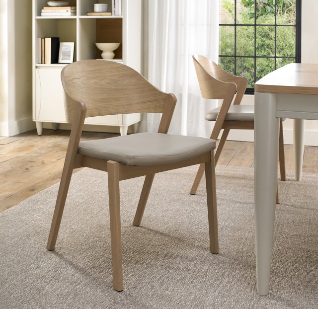 Signature Collection Vega Scandi Oak Ply Back Chair - Ivory Bonded Leather (Pair)