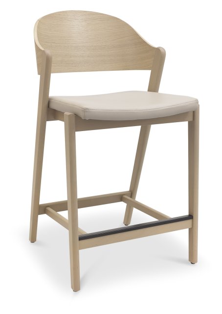 Signature Collection Vega Scandi Oak Bar Stool - Ivory Bonded Leather (Single)