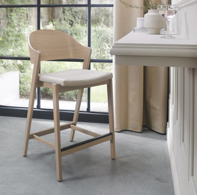 Signature Collection Vega Scandi Oak Bar Stool - Ivory Bonded Leather (Single)