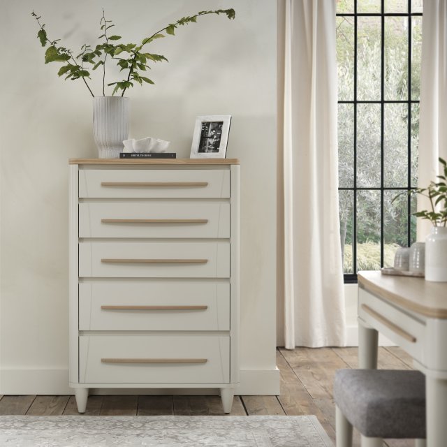 Premier Collection Larsen Scandi Oak & Soft Grey 5 Drawer Chest