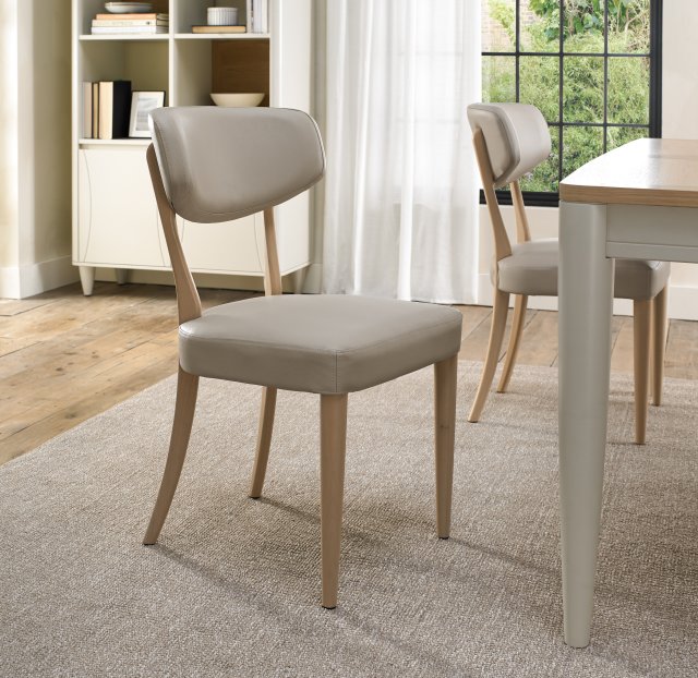 Premier Collection Larsen Scandi Oak Upholstered Chair - Ivory Bonded Leather (Pair)