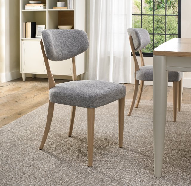 Premier Collection Larsen Scandi Oak Upholstered Chair - Grey Fabric (Pair)