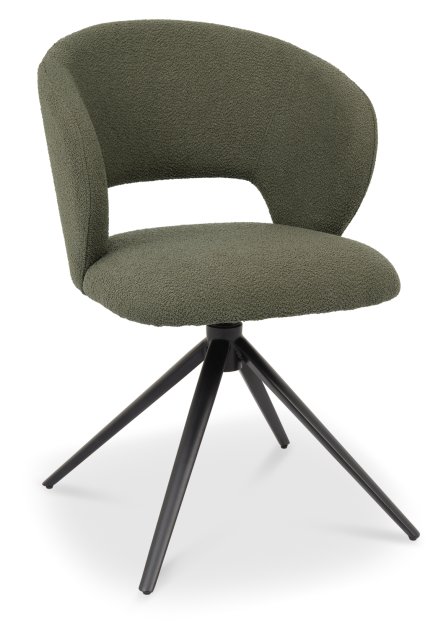 Gallery Collection Stella - 360° Self Returning Swivel Chair in a Green Boucle Fabric with Black Legs (Single)