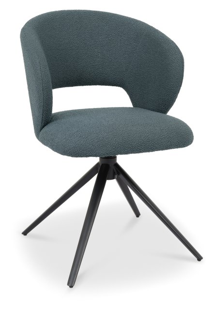 Gallery Collection Stella - 360° Self Returning Swivel Chair in a Blue Boucle Fabric with Black Legs (Single)