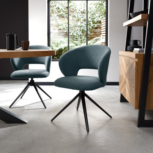 Gallery Collection Stella - 360° Self Returning Swivel Chair in a Blue Boucle Fabric with Black Legs (Single)