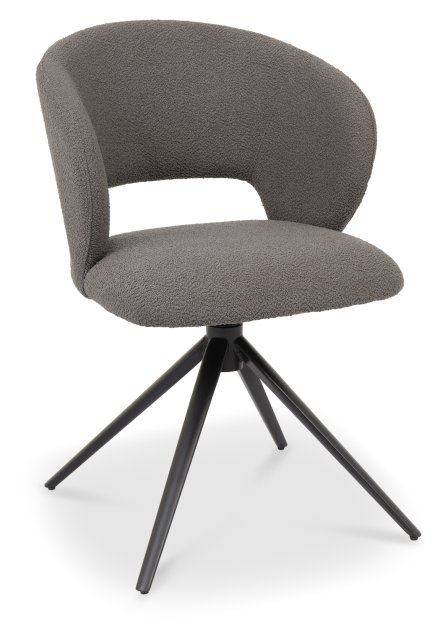 Gallery Collection Stella - 360° Self Returning Swivel Chair in a Grey Boucle Fabric with Black Legs (Single)